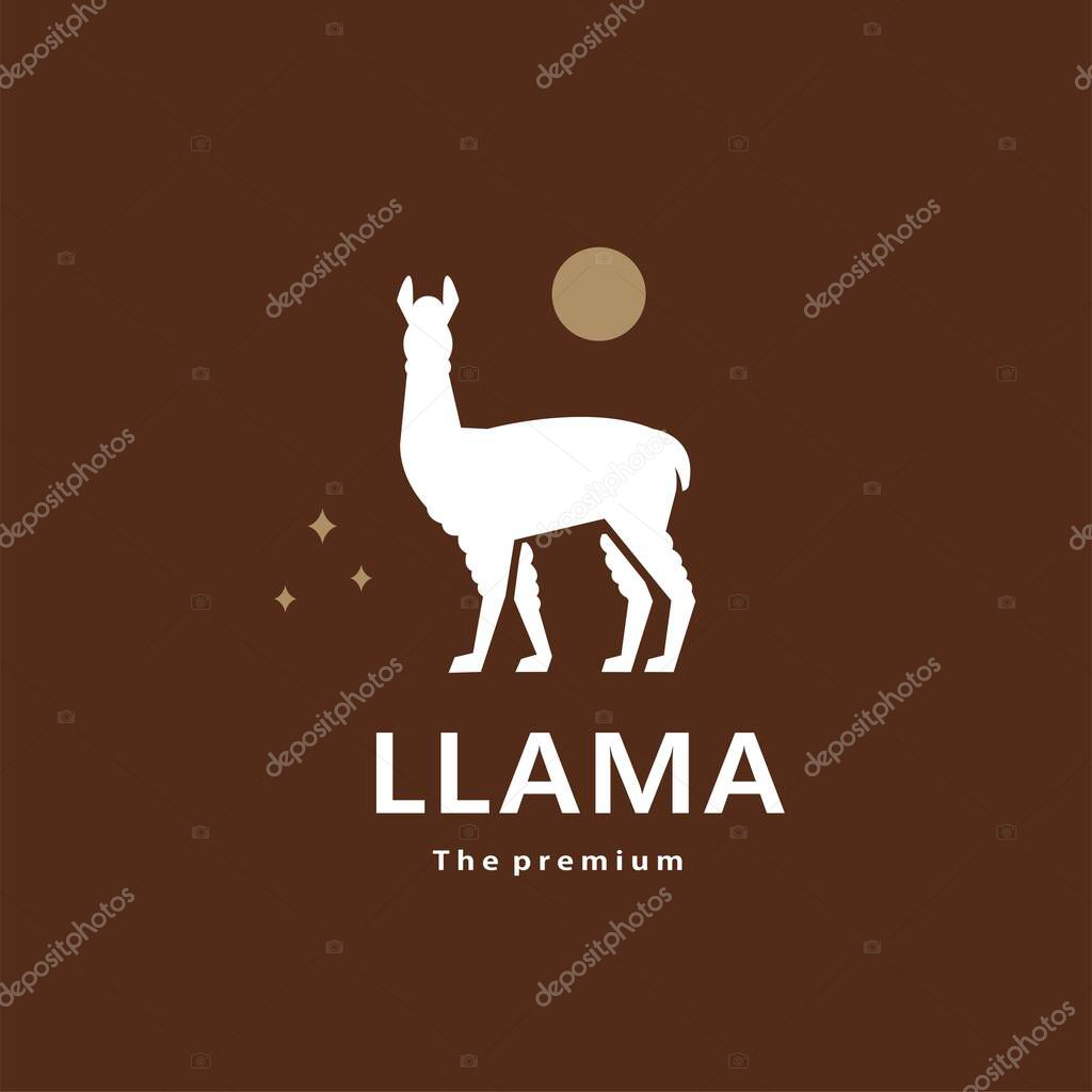 Animal llama natural logo vector icon silhouette retro hipster