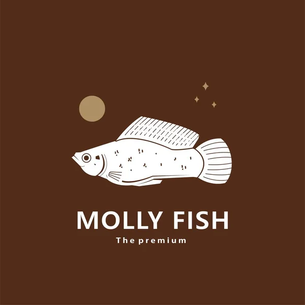 動物モリー魚自然ロゴベクターアイコンシルエットレトロヒップスター — ストックベクタ