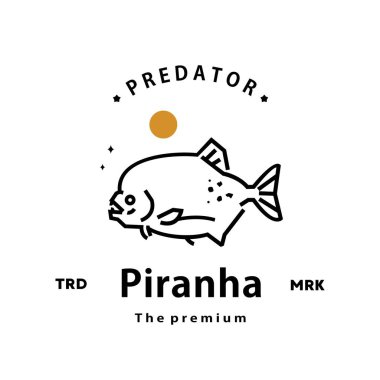 Antika hipster piranha logo vektör anahatları monoline sanat simgesi