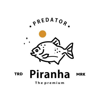 Antika hipster piranha logo vektör anahatları monoline sanat simgesi