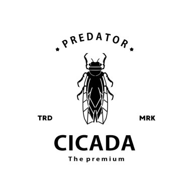 vintage retro hipster cicada logo vector outline silhouette art icon clipart