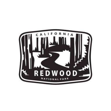 Redwood Ulusal Park logo vektör tasarımı, siluet ikon orman sembolü çizimi