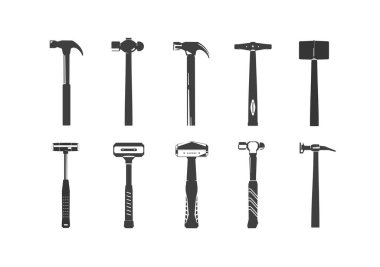 Eski moda hipster ikon set çekici. Logo Marangozluk araçları silueti