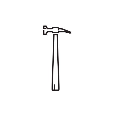 Eski moda hipster lineart çekiç. Beyaz arkaplanda marangozluk araçları siluet simgeleri