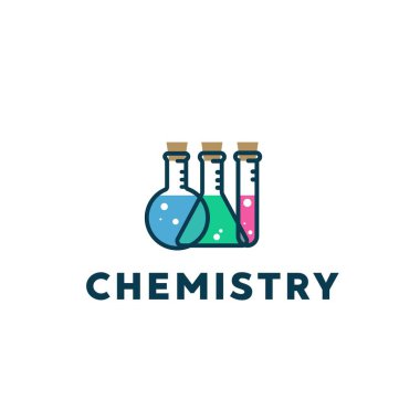 Araştırma için kimyasal sıvıyla kimyasal tüp logo ikonu kombinasyonunun vektör çizimi