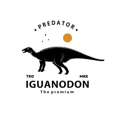 Klasik hipster dinozor, iguanadon logo vektör siluet sanat simgesi