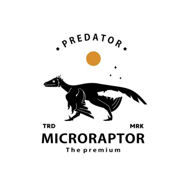 Klasik hipster dinozor, mikro-aptor logo vektör siluet sanat simgesi