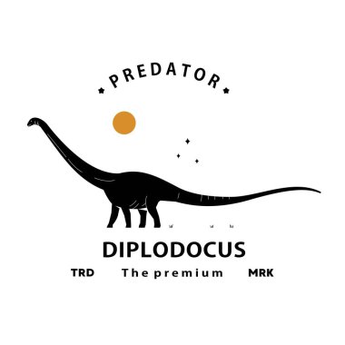 Klasik hipster dinozor, diplodocus logo vektör siluet sanat simgesi