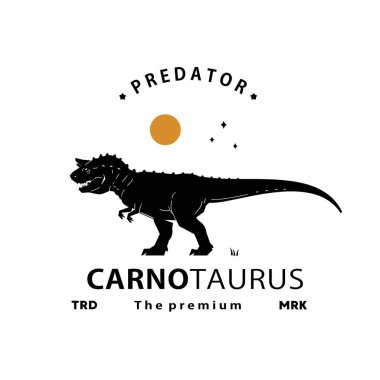 Klasik hipster dinozor, Carnotaurus logo vektör siluet sanat simgesi