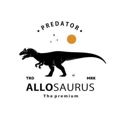 vintage hipster dinosaur, allosaurus logo vector silhouette art icon clipart