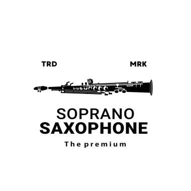 Rüzgar enstrümanı logosu illüstrasyonu, soprano saksafon silueti müzik mağazaları ve topluluklar için uygundur