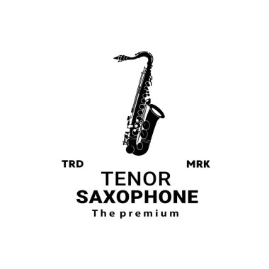 Müzik mağazaları ve topluluklar için uygun rüzgar enstrümanı logosu, tenor saksafon silueti