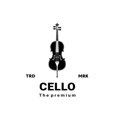 müzik mağazaları ve topluluklar için uygun telli enstrüman logosu çizimi, çello silueti