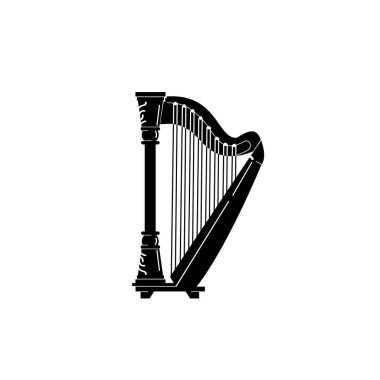 Yaylı müzik aleti logosu çizimi, müzik mağazaları ve topluluklar için uygun arp silueti