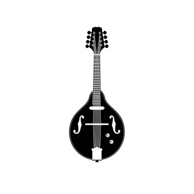 Yaylı müzik aleti logosu, müzik mağazaları ve topluluklar için uygun mandolin silueti