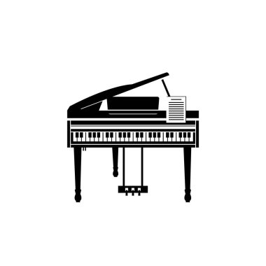 Müzik aleti logosu illüstrasyonu, müzik mağazaları ve topluluklar için uygun piyano silueti