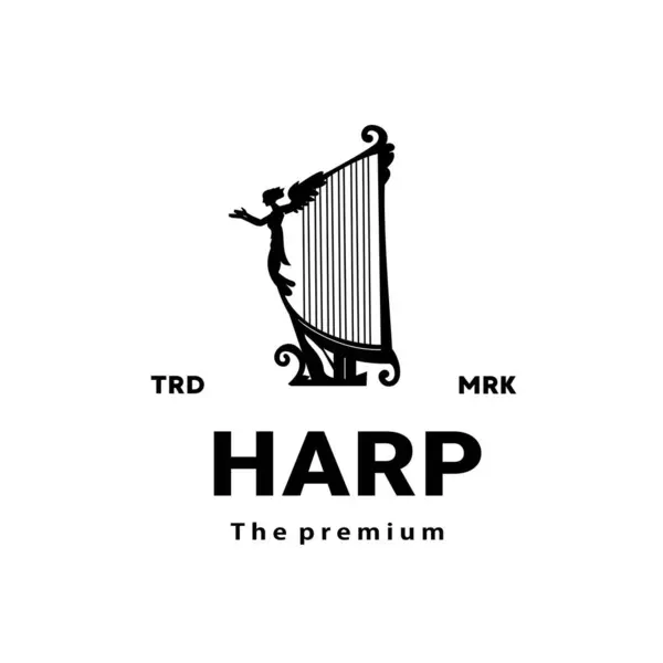 Yaylı müzik aleti logosu çizimi, müzik mağazaları ve topluluklar için uygun arp silueti