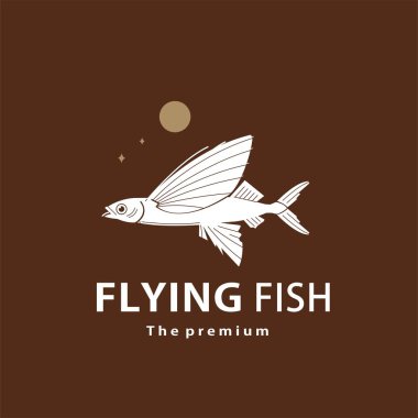 vintage retro hipster flying fish logo vector outline silhouette art icon clipart