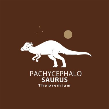 Klasik hipster dinozor, pachycephalosaurus logo vektörü siluet sanat simgesi