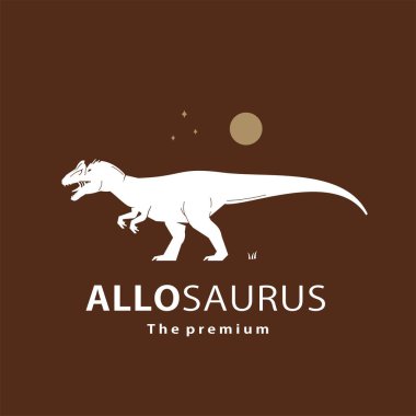 Klasik hipster dinozor, allosaurus logo vektör siluet sanat simgesi