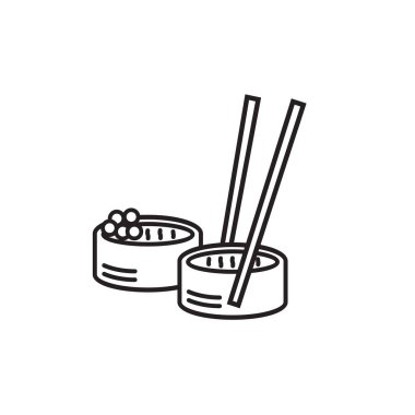 Çubuklu suşi rulo logo minimalis şablonu. Geleneksel Japon mutfağı / Asya suşisi