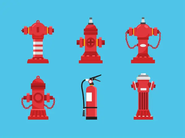 stock vector icon set red fire hydrant pillar. fire extinguisher equipment illustration. suitable for poster and web icon use