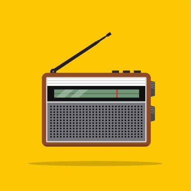 Taşınabilir mini radyo. Tek yönlü iletişim için elektronik cihazın çizimi. Poster ve web simgesi kullanımı için uygun