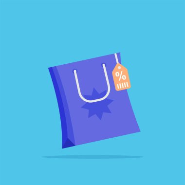 Kağıt alışveriş torbası. Mal taşımak için bir çanta çizimi. Poster kullanımı ve web simgeleri için uygun