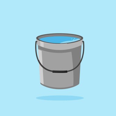 Demir kova ikonu suyla dolu. Yıkanmak için ev aletlerinin çizimi. Poster kullanımı ve web simgesi için uygun