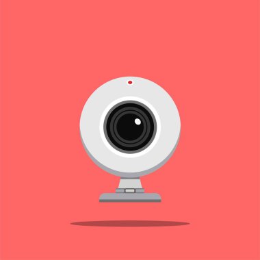 Webcam kamera logosu yuvarlak, bilgisayar teknolojisi çizimi. Posterler ve web simgeleri için uygun