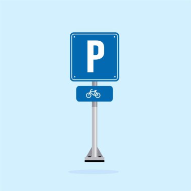 Yol tabelası ikonu, bisikletçi park yeri. Poster kullanımı ve web simgesi için uygun