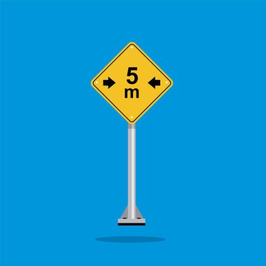 Yol işareti simgesi, sarı eşkenar dörtgen üzerinde sınırlı genişlikte uyarı. Tahta. Poster kullanımı ve web simgesi için uygun