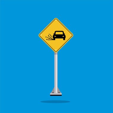 Yol işareti simgesi, gevşek yonga ve taşlar sarı eşkenar dörtgen üzerinde yol uyarısı.