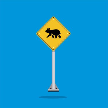 Yol işareti ikonu, Koala yolu sarı eşkenar dörtgen üzerinde kesişiyor. Tahta. Poster kullanımı ve web simgesi için uygun
