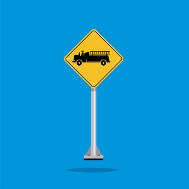 Yol işareti simgesi, sarı eşkenar dörtgen üzerinde acil durum araçları için uyarı. Tahta. Poster kullanımı ve web simgesi için uygun