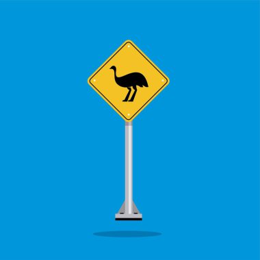 Yol işareti ikonu, Emu sarı eşkenar dörtgen üzerinde karşıya geçiyor. Tahta. Poster kullanımı ve web simgesi için uygun