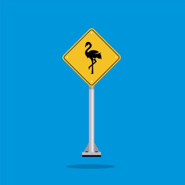 Yol işareti simgesi, sarı eşkenar dörtgen üzerinde flamingo kesişmesi. Tahta. Poster kullanımı ve web simgesi için uygun