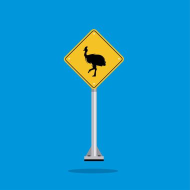 Yol işareti ikonu, sarı eşkenar dörtgen üzerinde Cassowary geçişi. Tahta. Poster kullanımı ve web simgesi için uygun