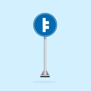 Yol işareti simgesi, mavi yuvarlak tahta üzerinde bölünmüş yol. Poster kullanımı ve web simgesi için uygun
