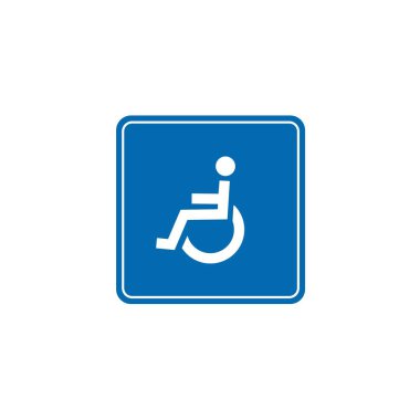 Yol işareti simgesi, mavi kareli tahtada minimalist engelli sembolü. Poster kullanımı ve web simgesi için uygun