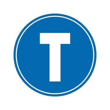 Yol simgesi, mavi yuvarlak tahtada bölünmüş yol. Poster kullanımı ve web simgesi için uygun