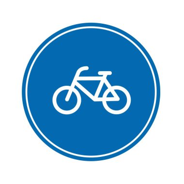 Yol işareti simgesi, mavi yuvarlak tahtada bisiklet ve bisikletçiler için uyarı. Poster kullanımı ve web simgesi için uygun