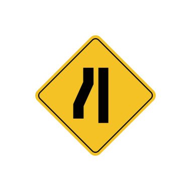 Yol işareti simgesi, sarı eşkenar dörtgen panoda yol daralıyor. Poster kullanımı ve web simgesi için uygun