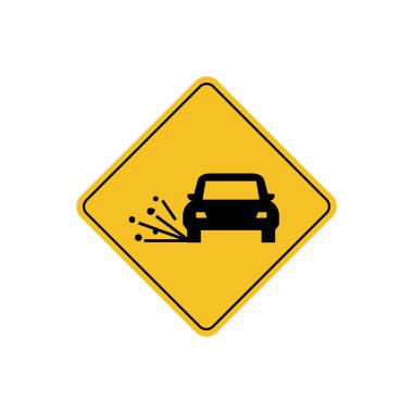 Yol işareti simgesi, gevşek yonga ve taşlar sarı eşkenar dörtgen üzerinde yol uyarısı.