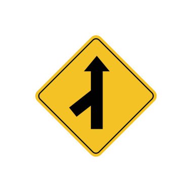 Yol işareti simgesi, sarı eşkenar yolda birleşen bir yan yol uyarısı. Tahta. Poster kullanımı ve web simgesi için uygun