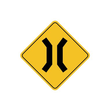 Yol işareti simgesi, sarı eşkenar dörtgen daralıyor. Tahta. Poster kullanımı ve web simgesi için uygun
