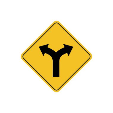 Yol işareti simgesi, sarı eşkenar dörtgen üzerinde bölünmüş yol. Tahta. Poster kullanımı ve web simgesi için uygun