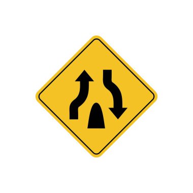 Yol işareti simgesi, sarı eşkenar dörtgen üzerinde bölünmüş bir yolun sonu için uyarı. Tahta. Poster kullanımı ve web simgesi için uygun