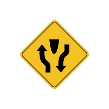 Yol işareti simgesi, sarı eşkenar dörtgen üzerinde bölünmüş yol uyarısı. Tahta. Poster kullanımı ve web simgesi için uygun