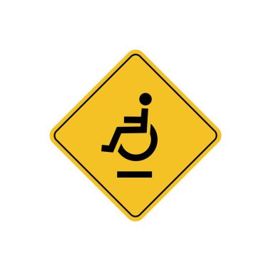 Yol işareti simgesi, sarı eşkenar dörtgen üzerindeki engelli yol. Tahta. Poster kullanımı ve web simgesi için uygun